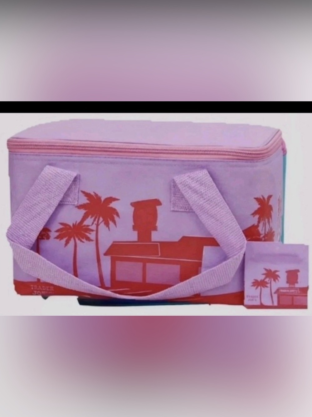 Lavender Mini Cooler Bag with Red Palm Graphic
